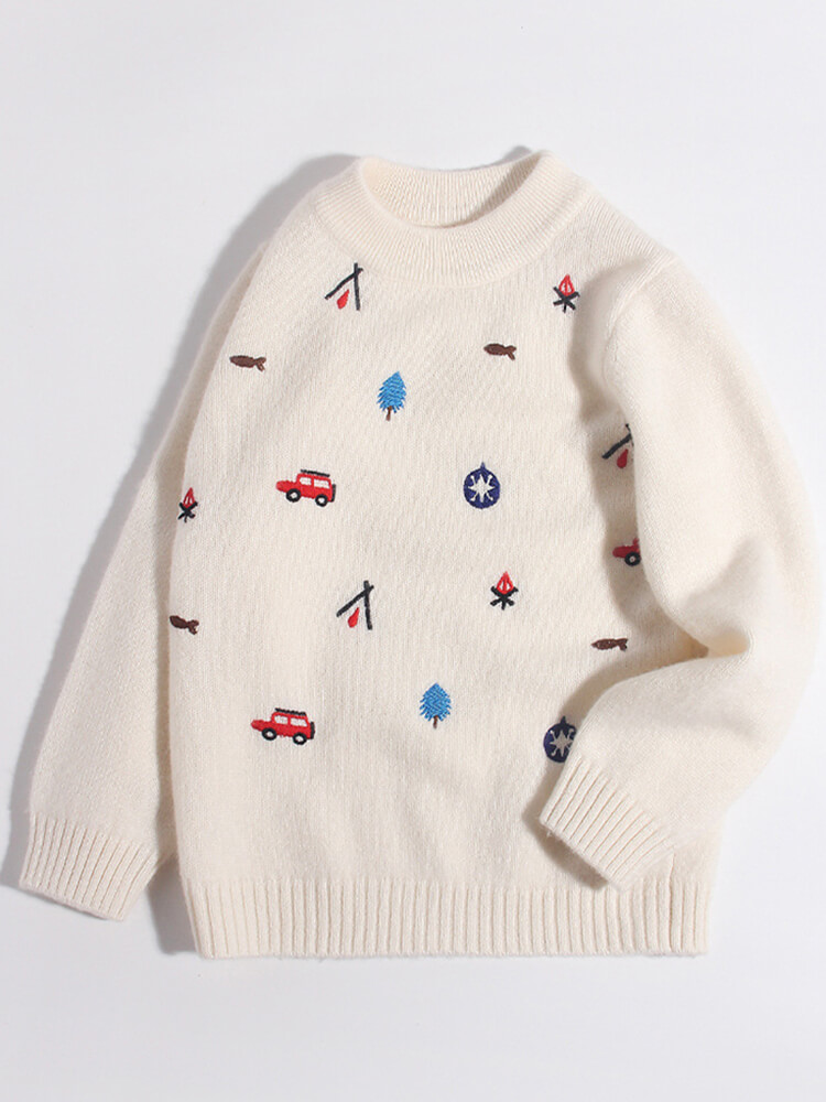 (image for) Kids Outdoor Adventure-Themed Ivory White Cashmere Sweater